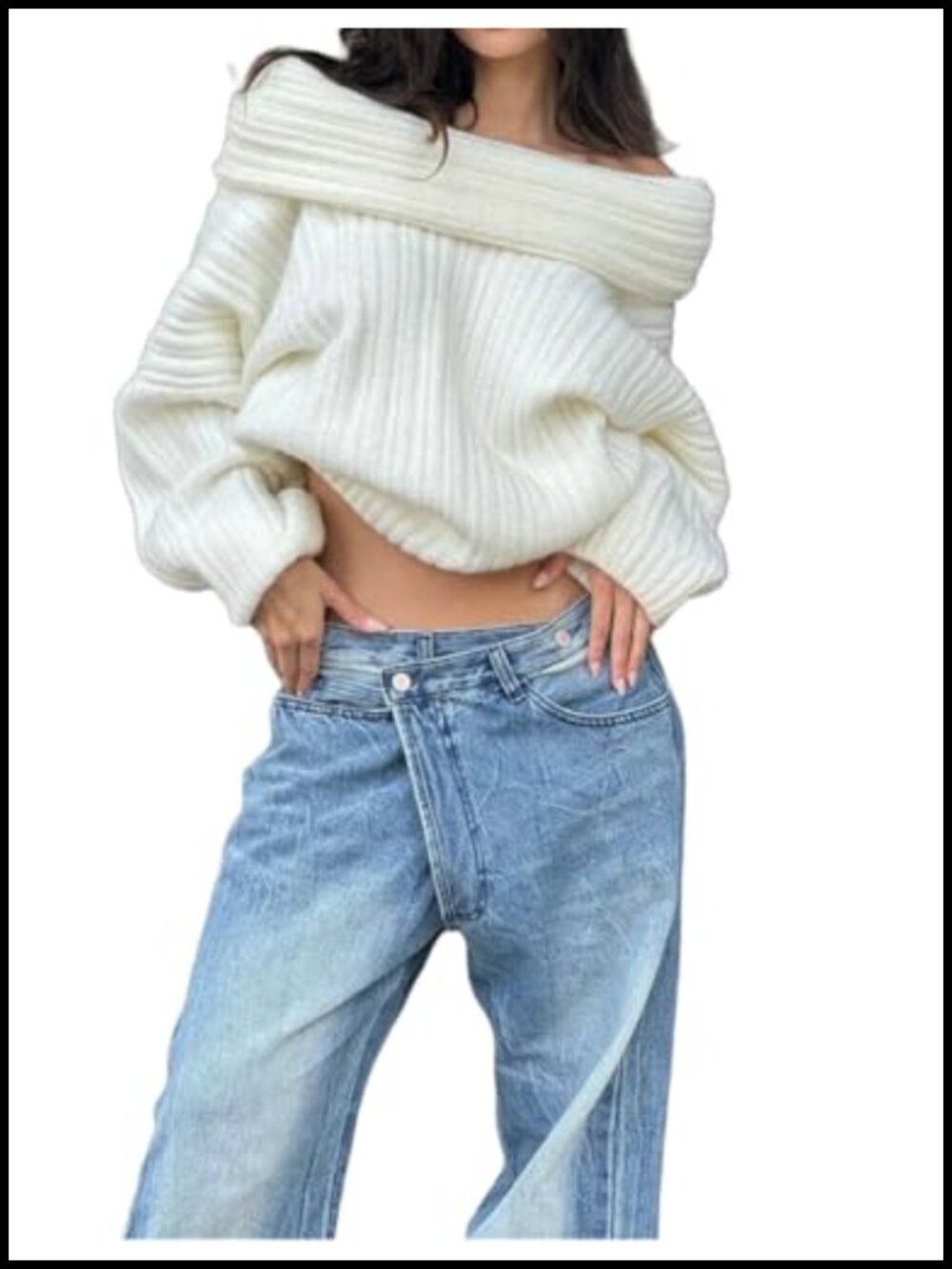 Oversized Off Shoulder Batwing Sleeve Chunky Knit Pullover Sweater